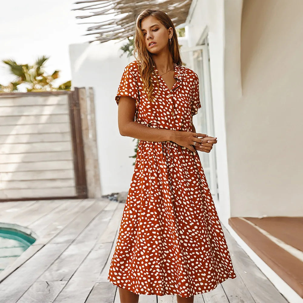 Florienne™ Vintage Waist Tie Shirt Dress
