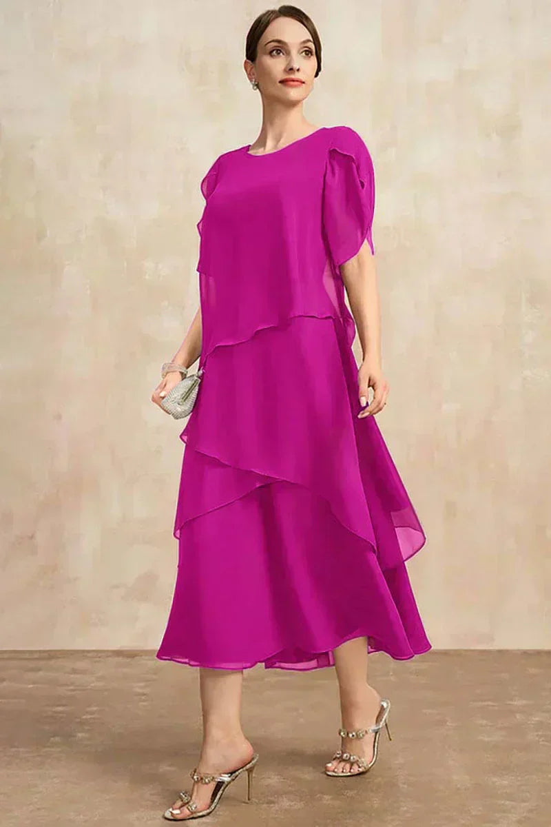 Belle Flowy Short Sleeve Irregular Layered Long Dress – Women’s fashion piece