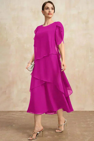 Belle Flowy Short Sleeve Irregular Layered Long Dress – Women’s fashion piece