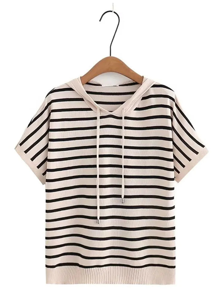 Lina Plus Size Soft Knit Striped Hoodie Tee – Women’s fashion piece