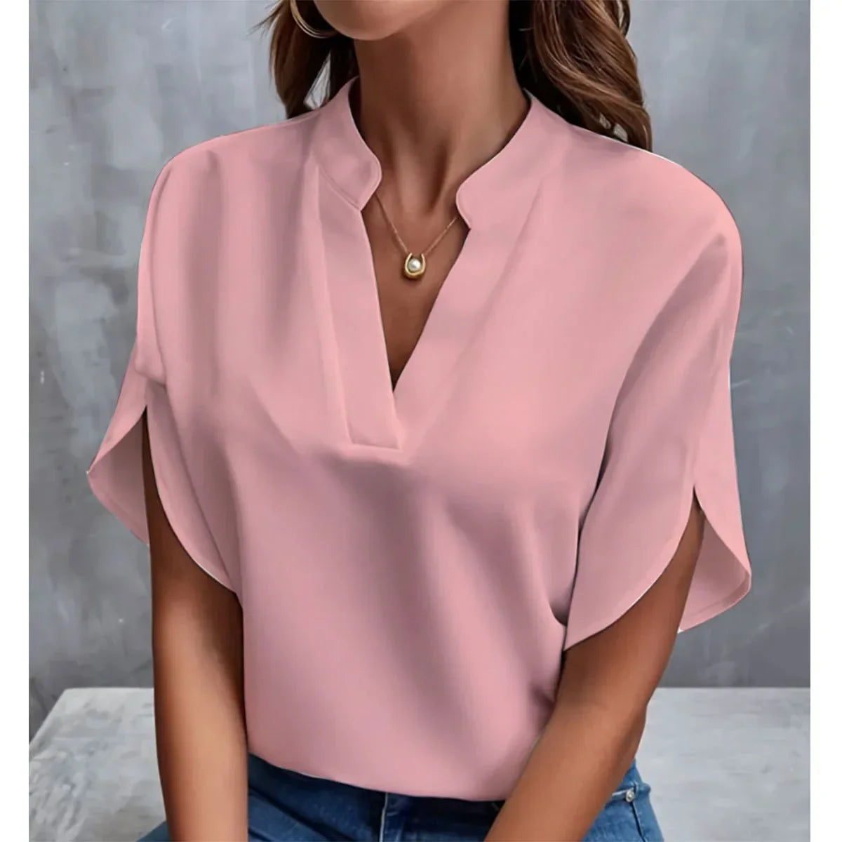 Fenry Notch Neck Flutter Sleeve Blouse