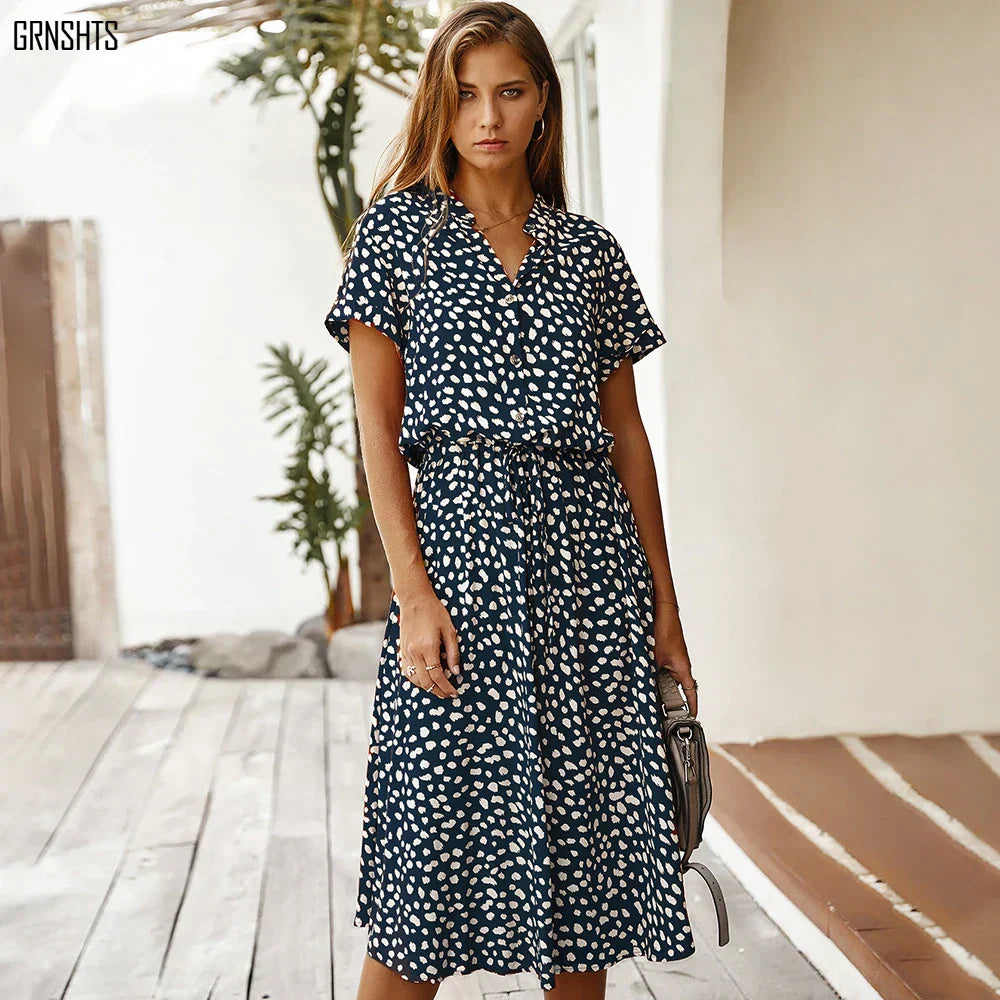 Florienne™ Vintage Waist Tie Shirt Dress