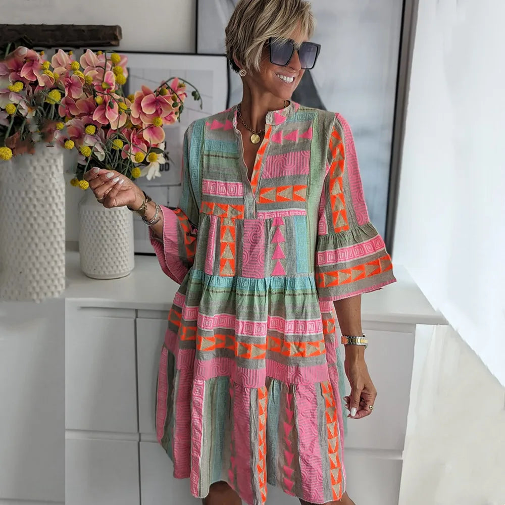 Ava Chic V Neck Cotton Hemp Summer Dress – Women’s fashion piece