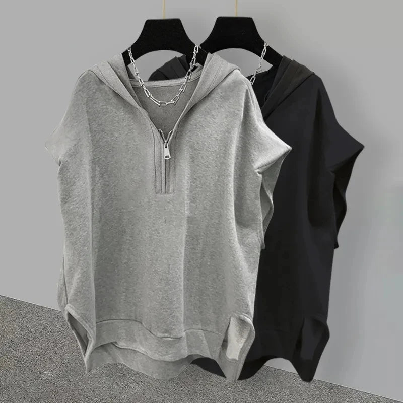 Jemma Zip Neck Relaxed Hoodie Top – Women’s fashion piece