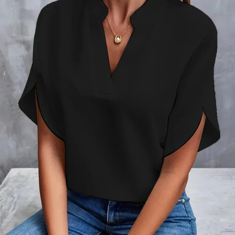 Fenry Notch Neck Flutter Sleeve Blouse – Women’s fashion piece