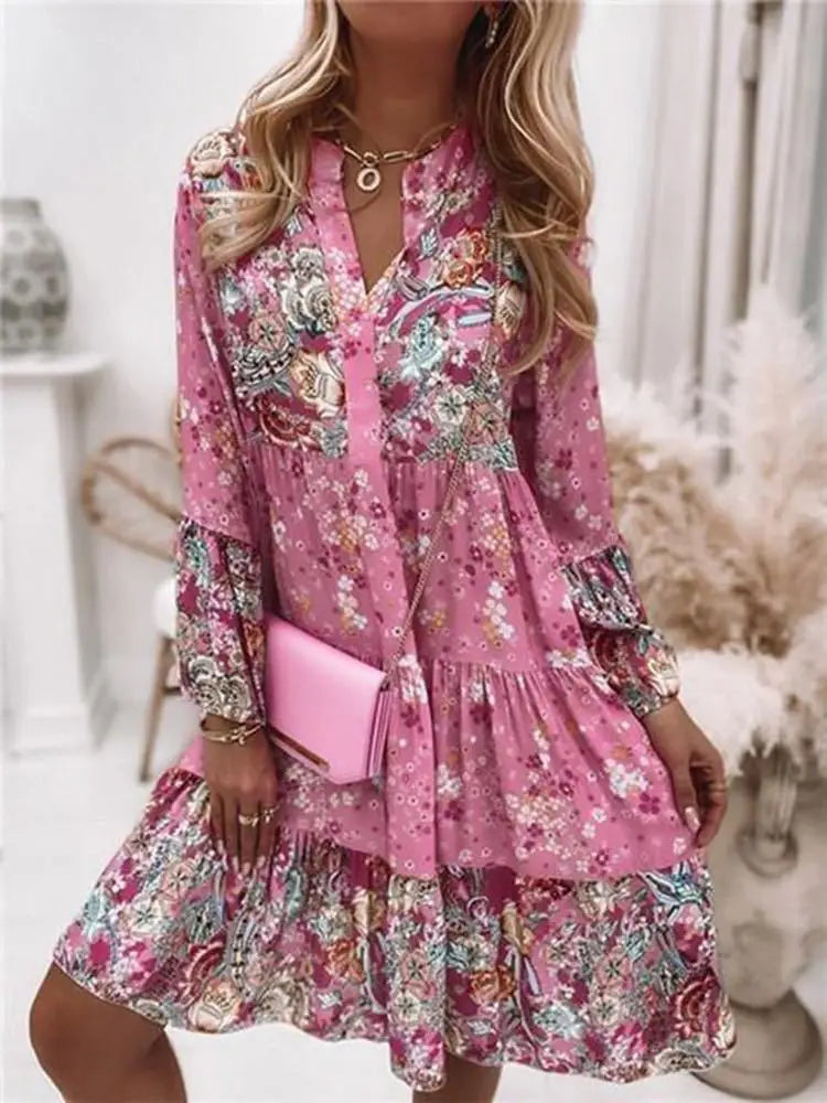 Helena Floral V Neck A Line Dress – Women’s fashion piece