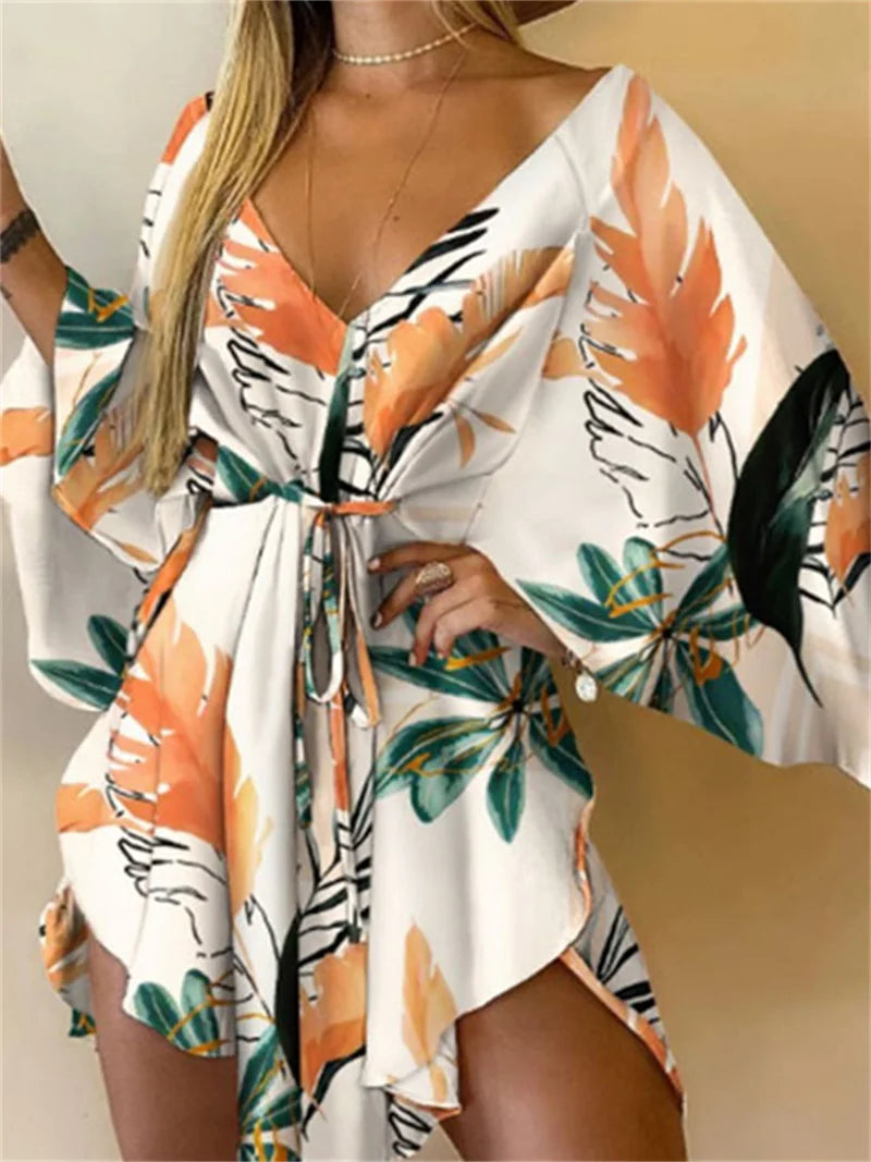 Daisy Floral V Neck Boho Mini Dress