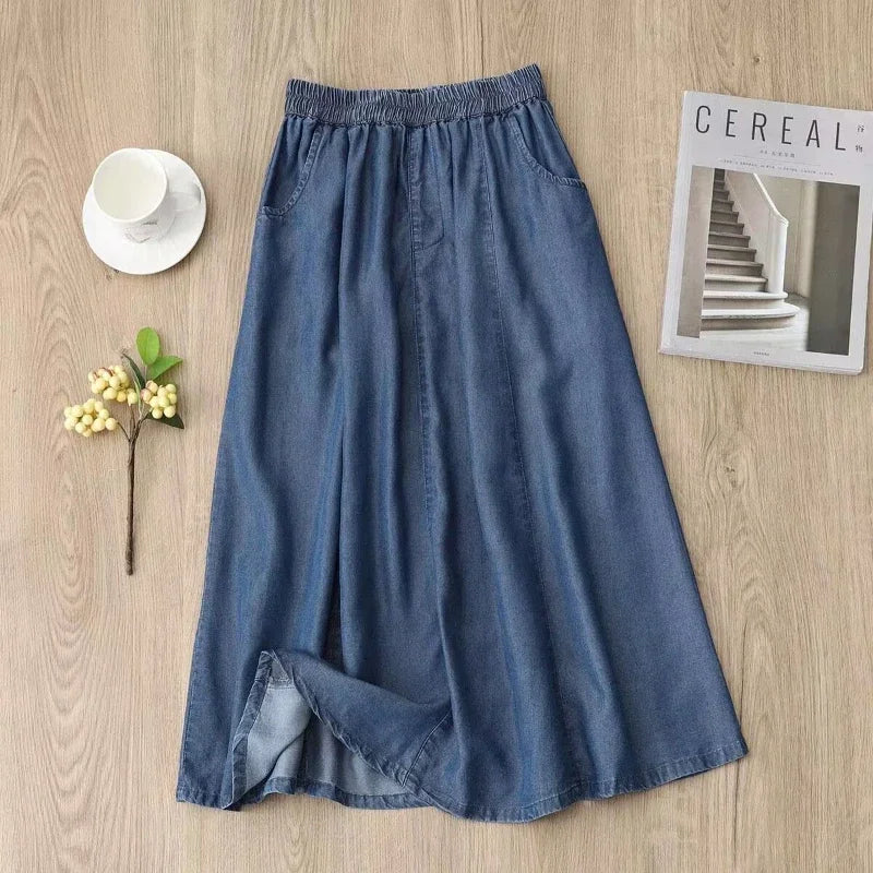 Liora Bay – Lightweight Denim Midi Skirt – Women’s fashion piece