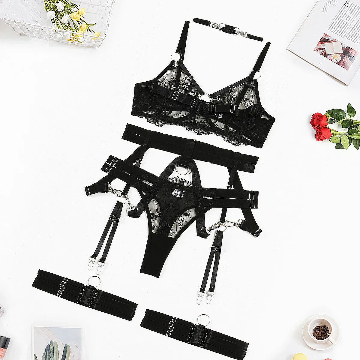 Rhea Sheer Transparent 3 Piece Lingerie Set
