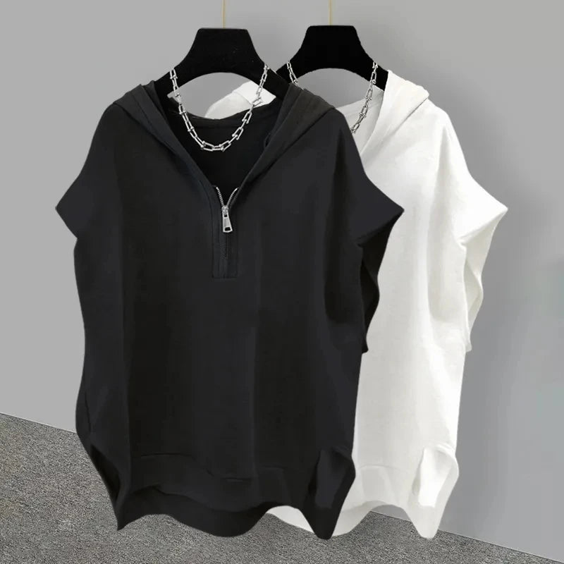 Jemma Zip Neck Relaxed Hoodie Top