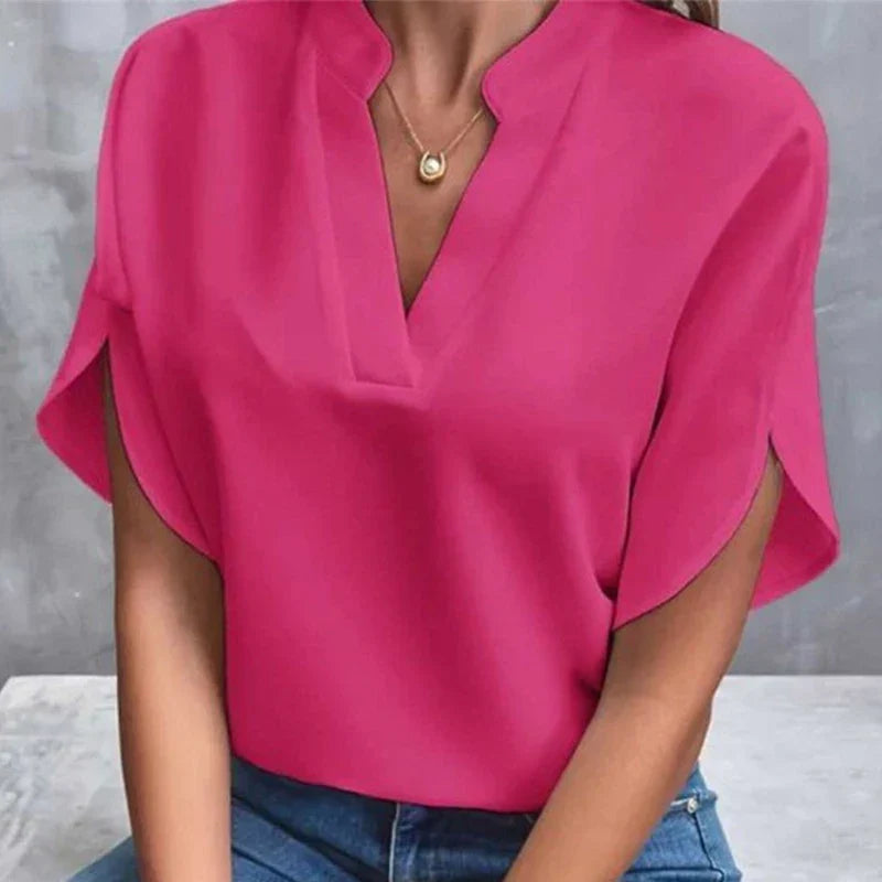 Fenry Notch Neck Flutter Sleeve Blouse