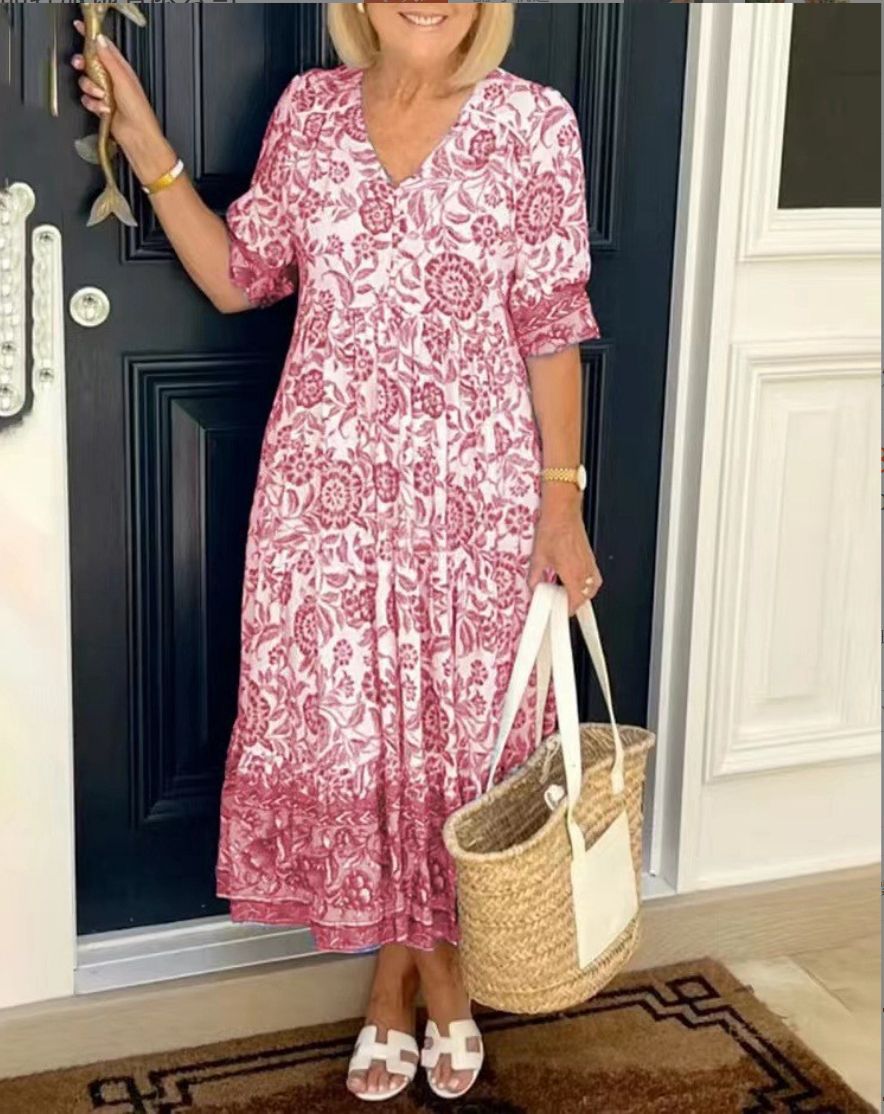 Luna Elegant Floral V Neck Dress