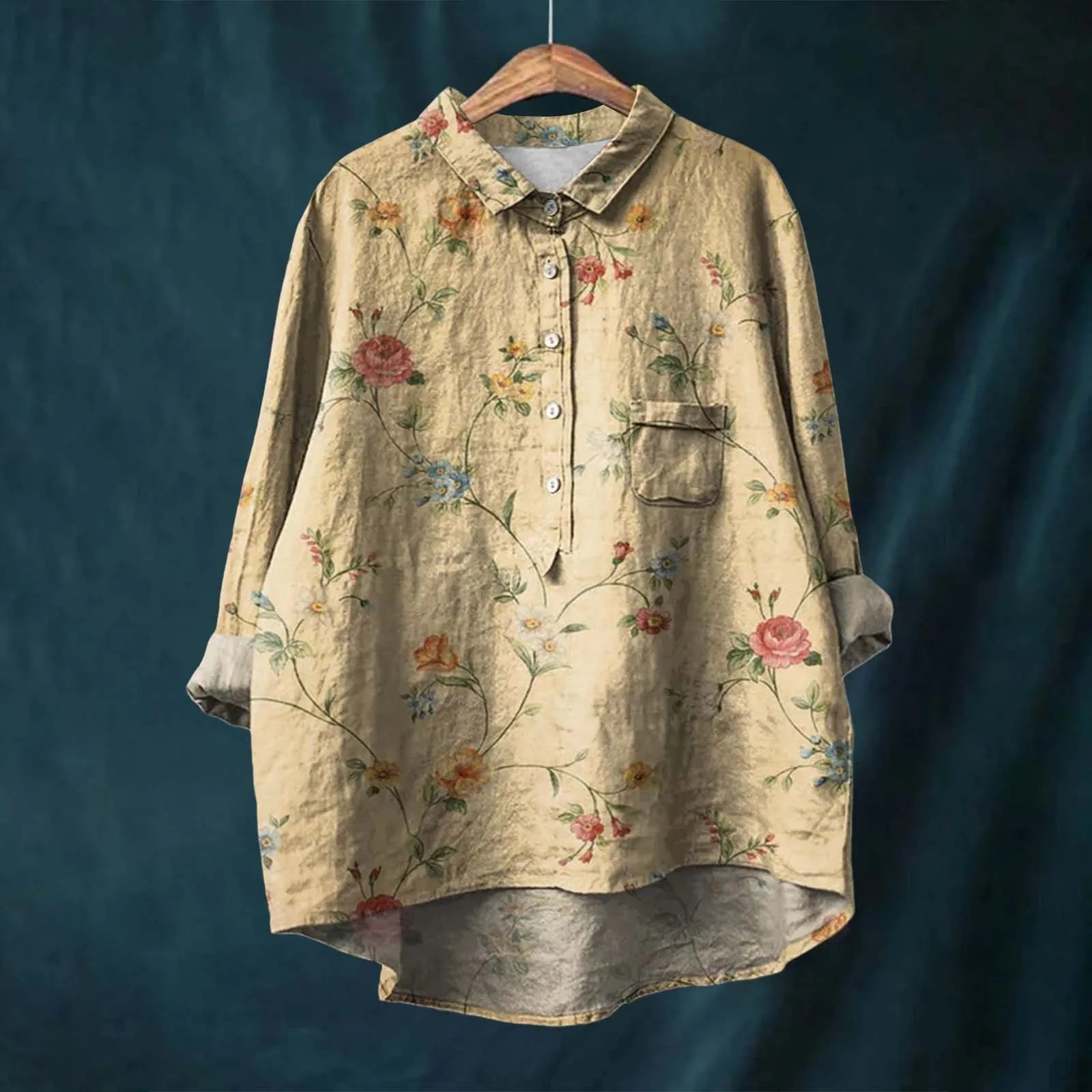 Hannah Floral Print Cotton Linen Blouse