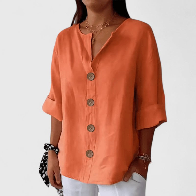 Elena Linen Blend Button Blouse