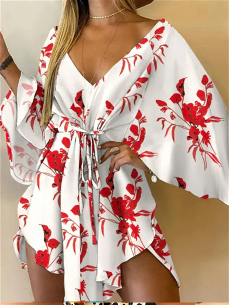 Daisy Floral V Neck Boho Mini Dress