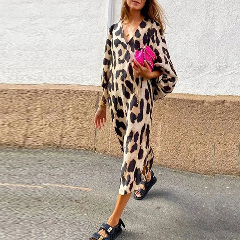 Zarina | Leopard Print V Neck Maxi Dress – Women’s fashion piece