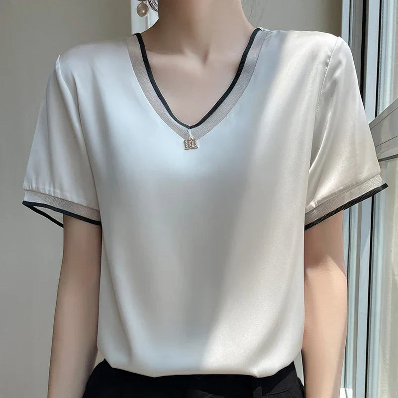 Charlie Contrast Trim V Neck Blouse – Women’s fashion piece