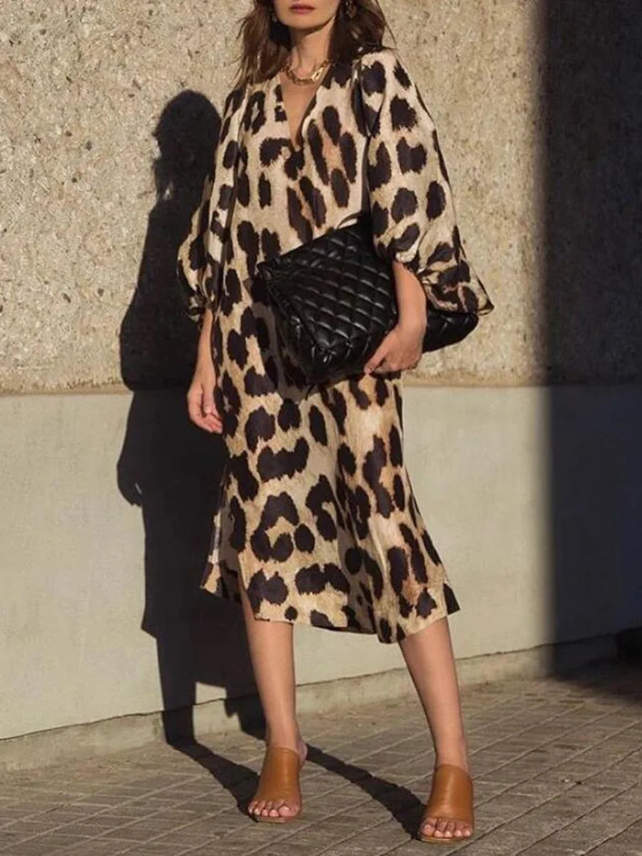 Zarina | Leopard Print V Neck Maxi Dress