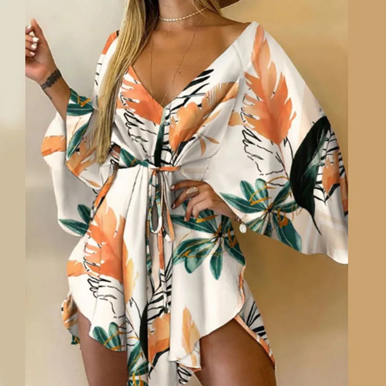 Daisy Floral V Neck Boho Mini Dress