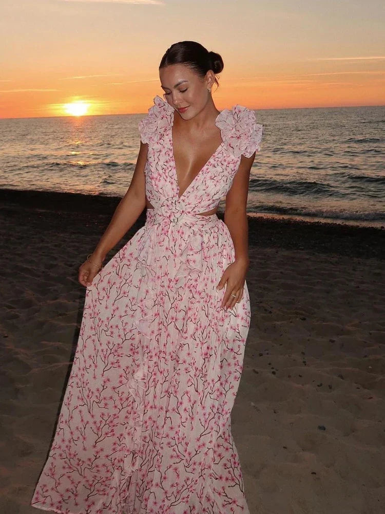 Lexi Elegant Backless Ruffles Maxi Dress – Women’s fashion piece