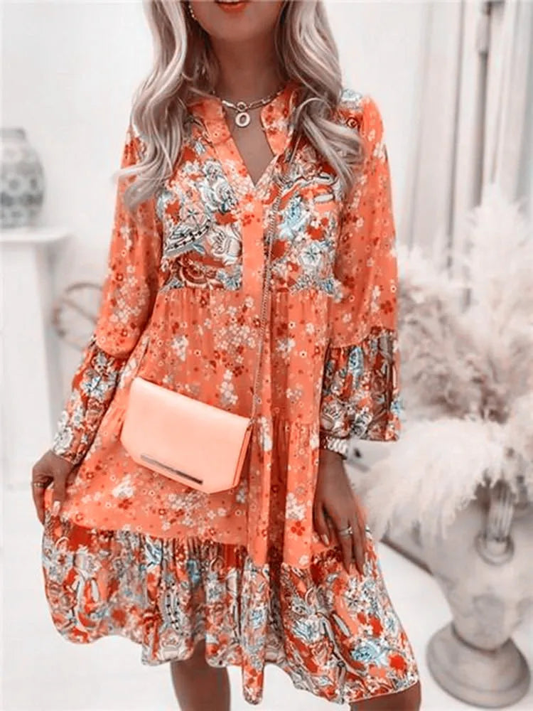 Helena Floral V Neck A Line Dress