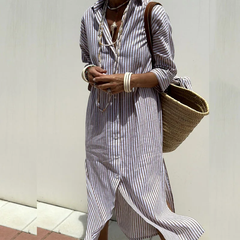 Hazel Sophisticated Striped Comfort Midi Dress