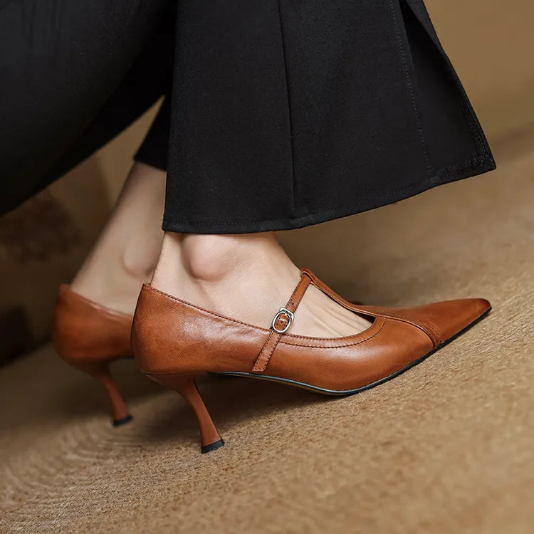 Elisse Retro T Strap Mid Heel