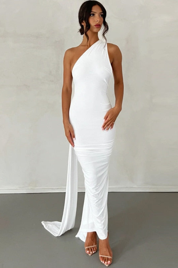 Elena | Oblique Shoulder Maxi Dress