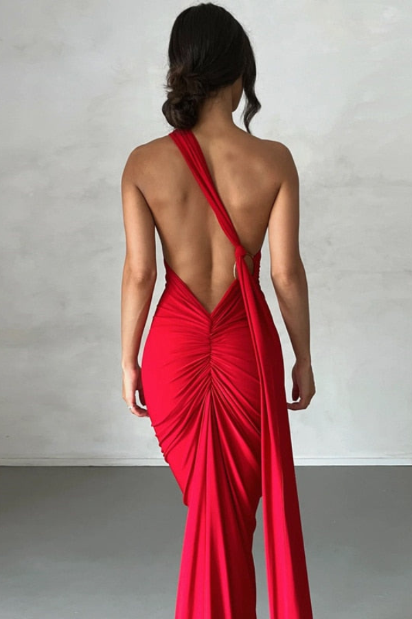 Elena | Oblique Shoulder Maxi Dress