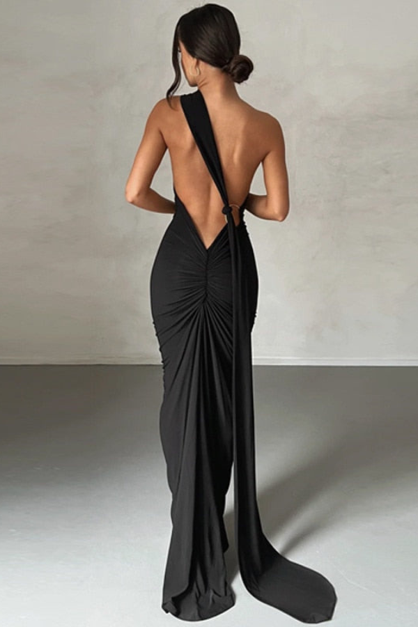 Elena | Oblique Shoulder Maxi Dress – Women’s fashion piece