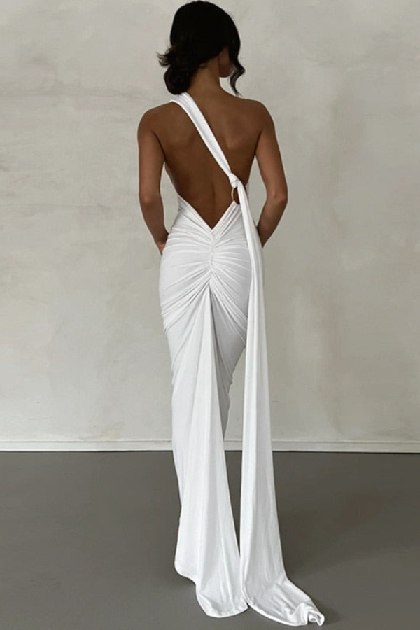Elena | Oblique Shoulder Maxi Dress