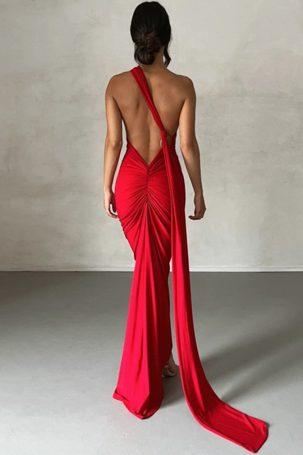 Elena | Oblique Shoulder Maxi Dress