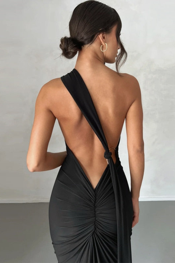 Elena | Oblique Shoulder Maxi Dress