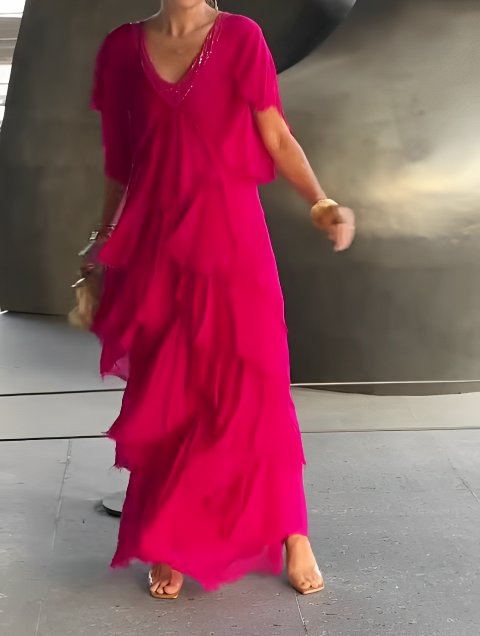 Summer | Elegant V Neck Maxi Dress – Graceful & Effortless
