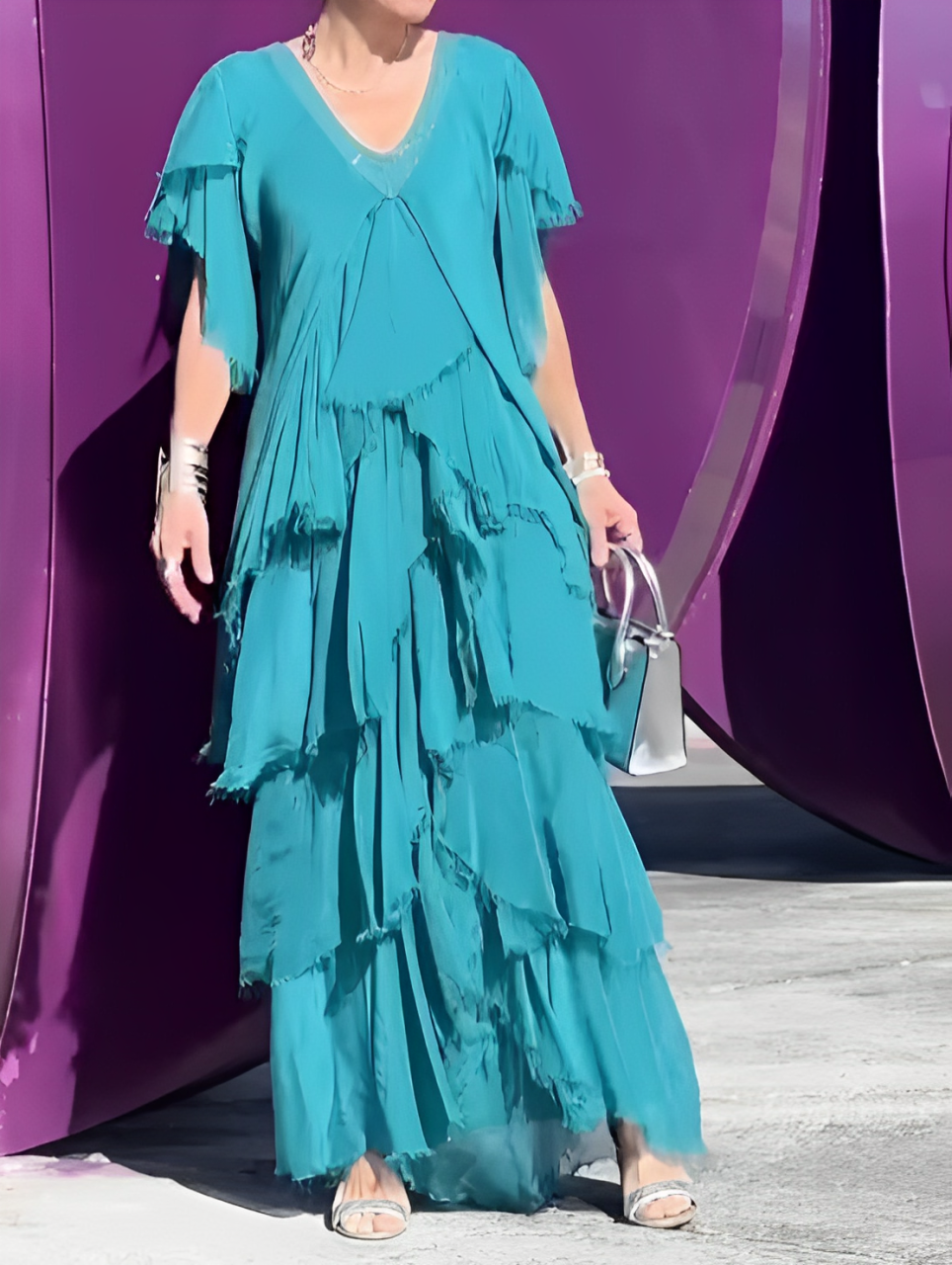 Summer | Elegant V Neck Maxi Dress – Graceful & Effortless