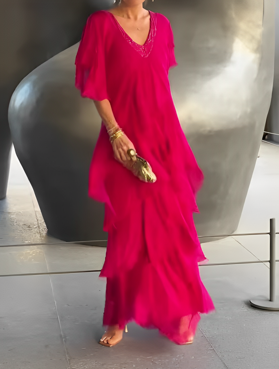 Summer | Elegant V Neck Maxi Dress – Graceful & Effortless