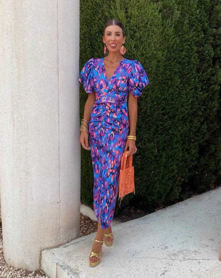 Loren Vibrant Puff Sleeve Dress