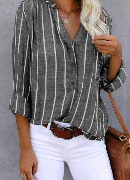 Brinley Stylish Striped Button Up Top