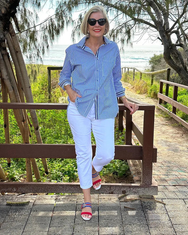Camila Chic Striped Button Down Shirt