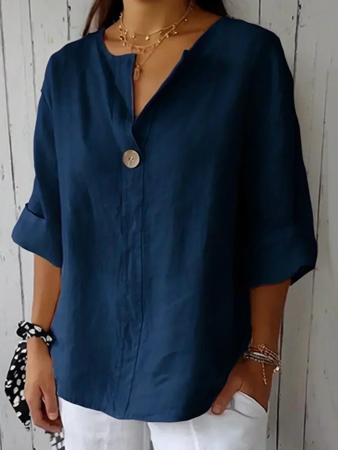 Evania Casual Loose Linen Button Top – Women’s fashion piece