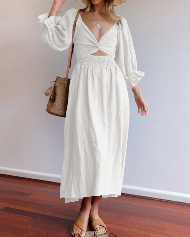 Aviana Elegant Reversible Puff Sleeve Maxi Dress – Women’s fashion piece