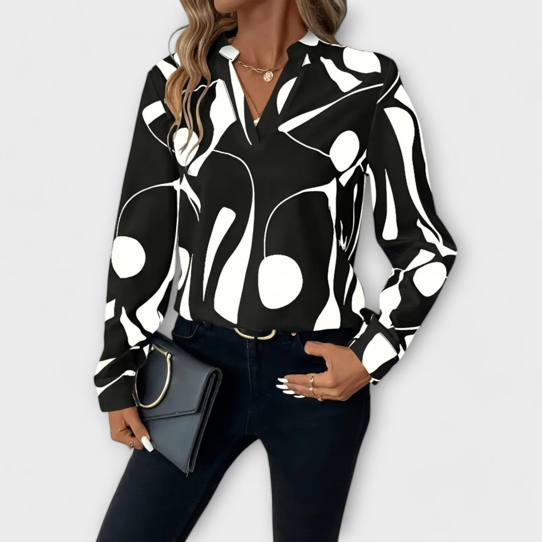Sophie – Abstract Print V Neck Blouse – Women’s fashion piece