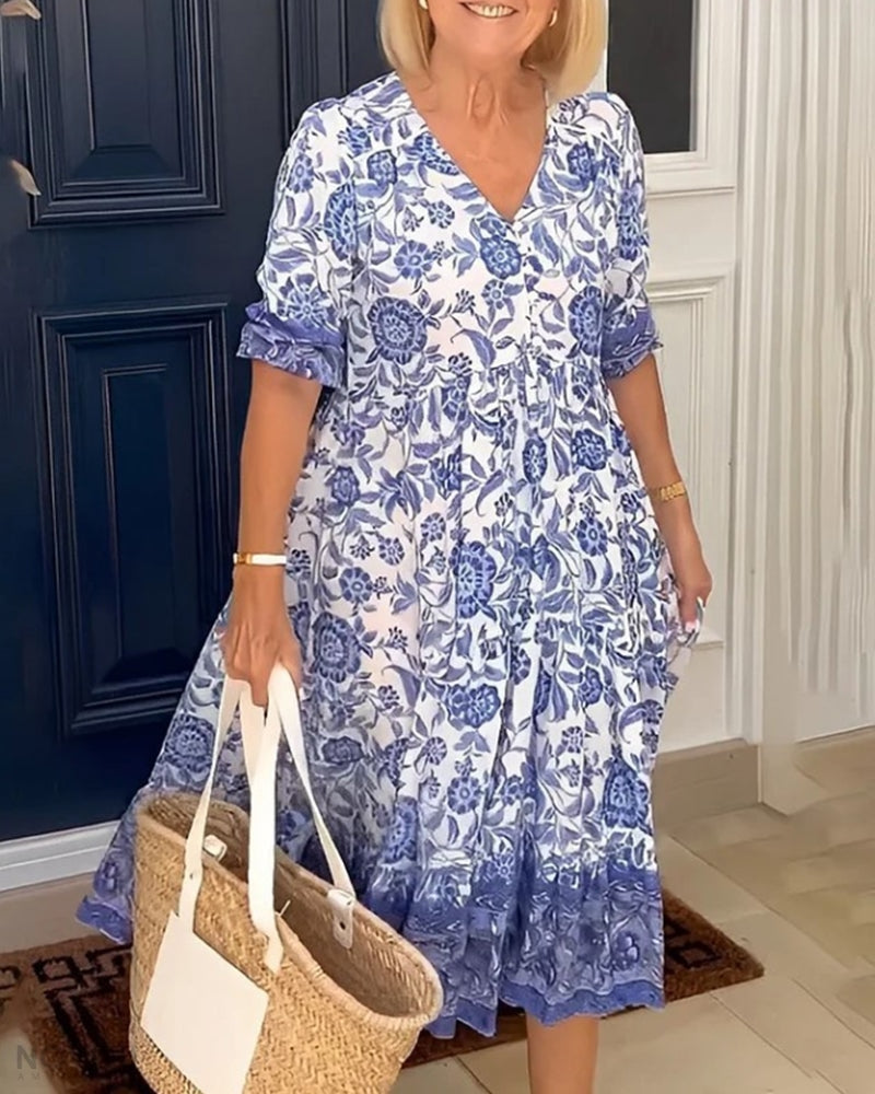 Luna Elegant Floral V Neck Dress – Women’s fashion piece