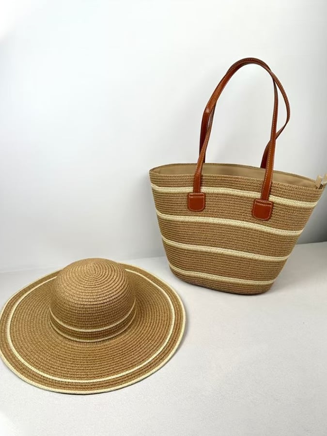 Solara Striped Summer Set – Bag & Hat Combo – Women’s fashion piece