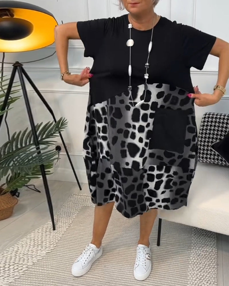 Allison Stylish Short Sleeve Leopard Print Midi Dress