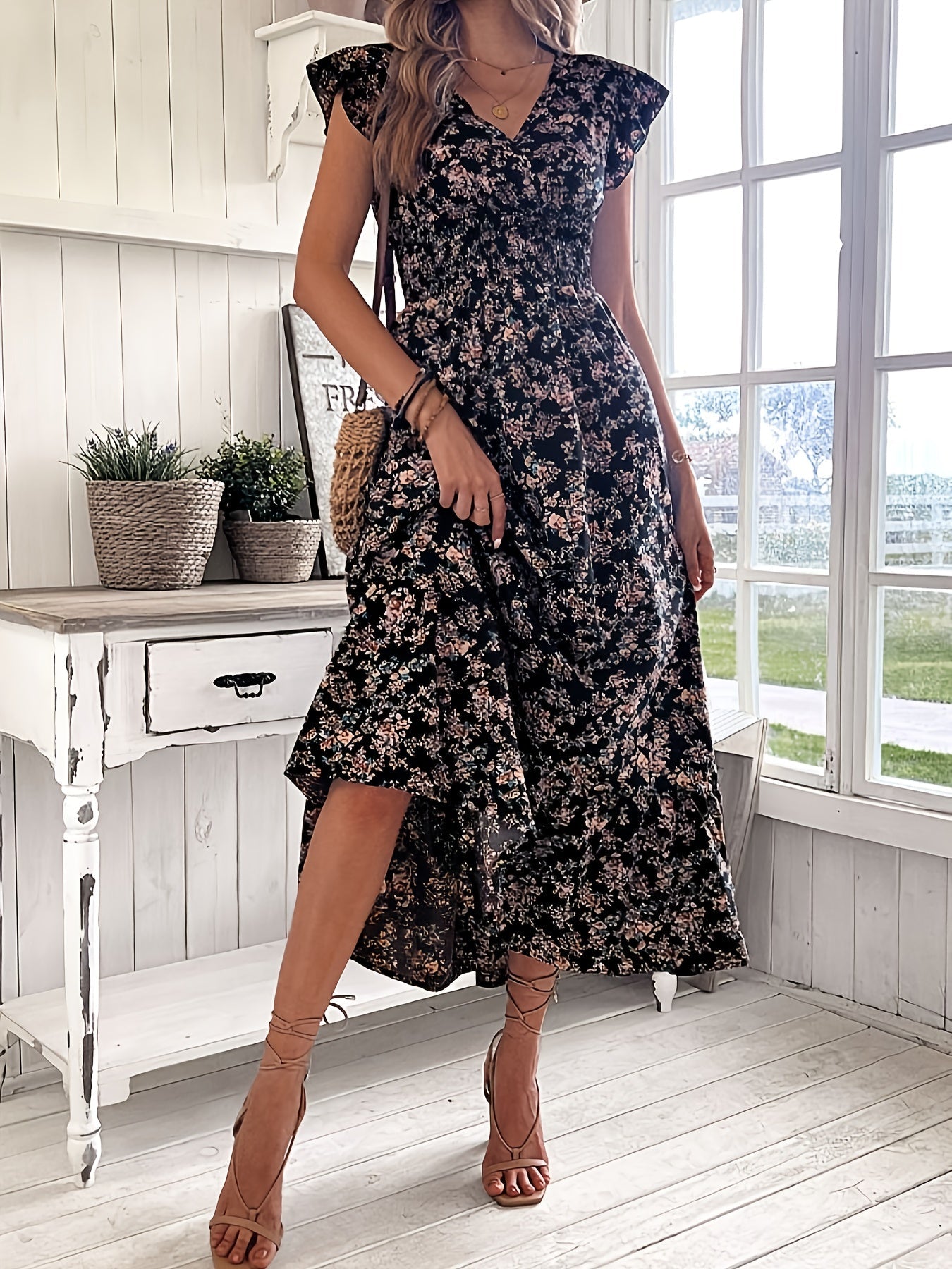 Jessa Floral Print Waist Dress