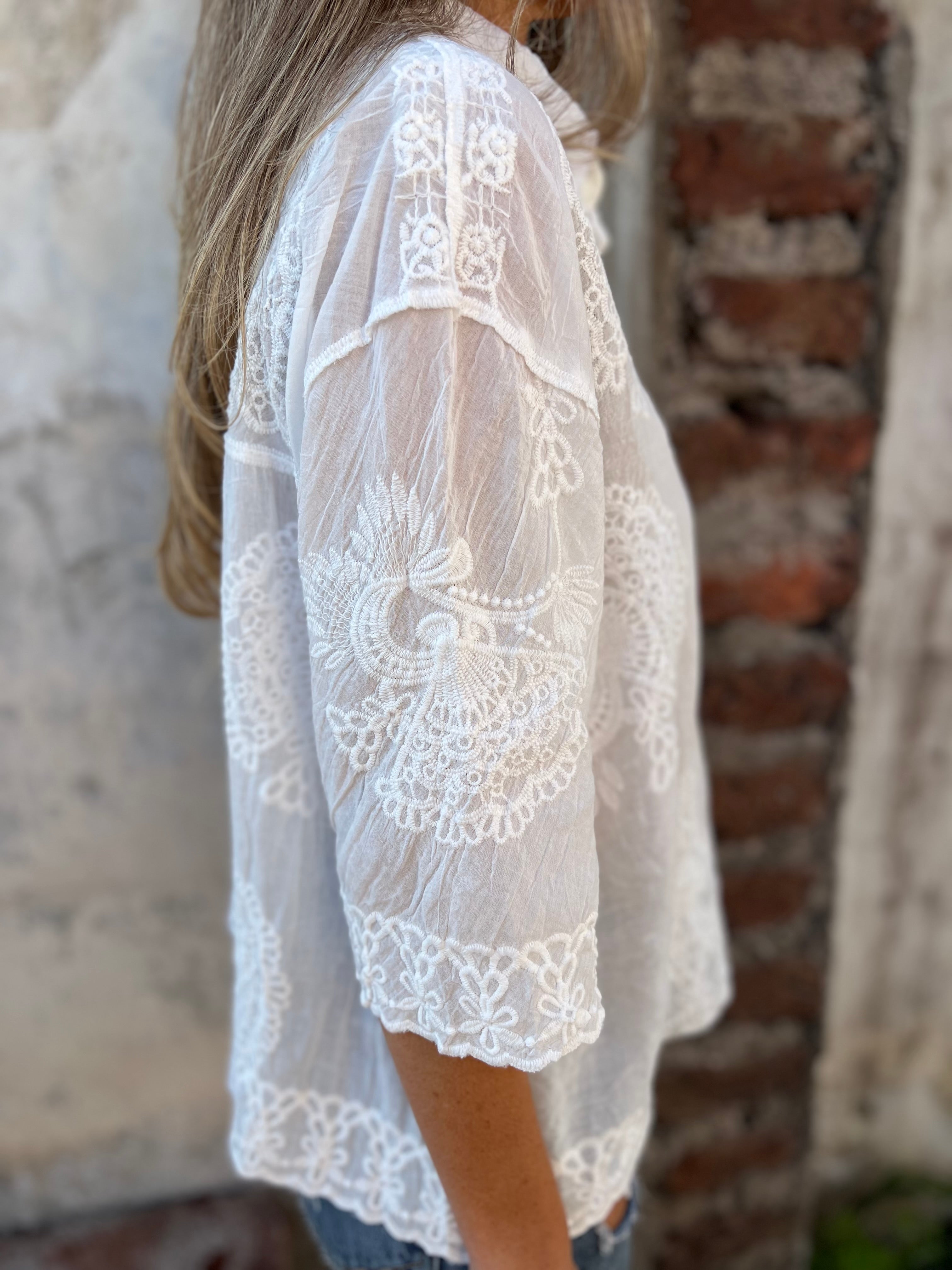 Elodie Embroidered Button Up Blouse