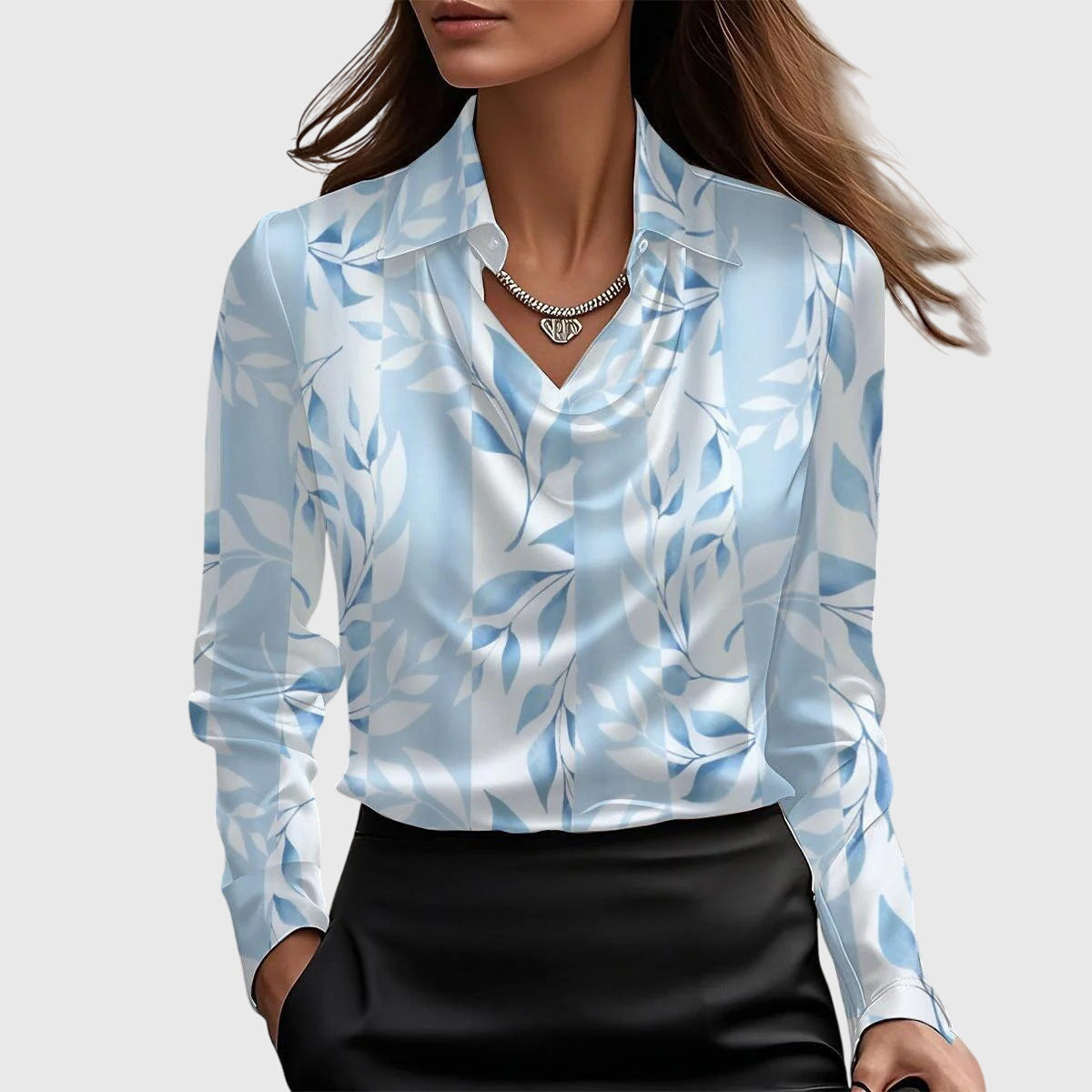 Sylvia Blouse With Luxurious Shine And Pleated Collar