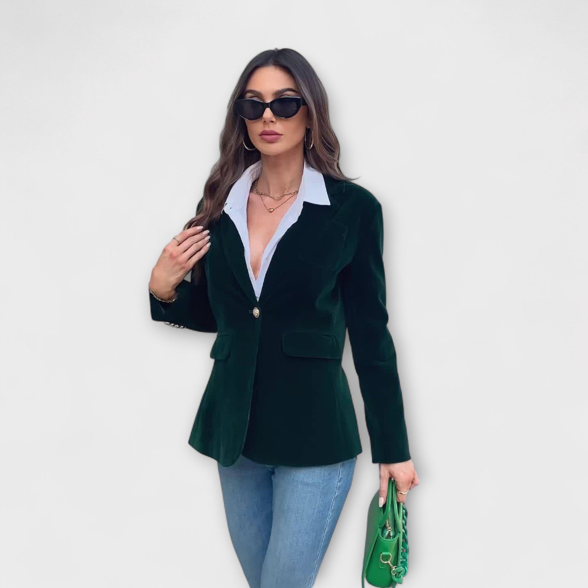 Addison Velvet Blazer With Gold Button Accents