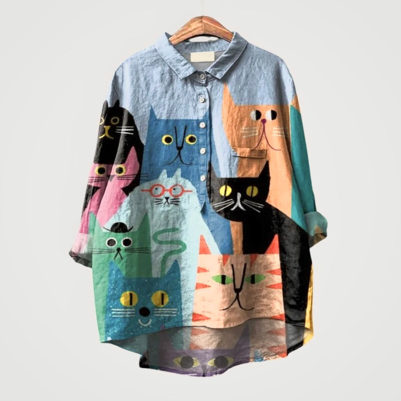 Cleo – Whimsical Cat Print Blouse – Women’s fashion piece